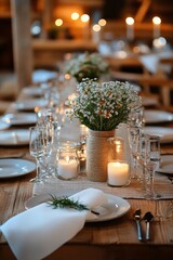 Elegant floral arrangements create a beautiful dining table setting for a spring celebration