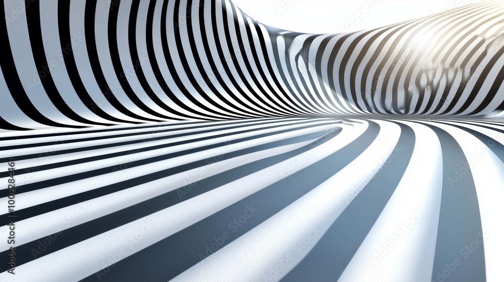 Poster a 3d rendering of a geometric wall in an interior with abstract architecture as the background