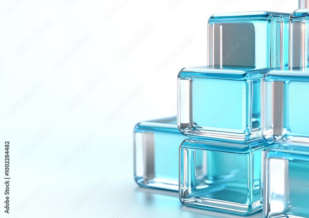 Poster clear square box with blue light refraction, abstract geometric shape, isolated graphic element. 3d 