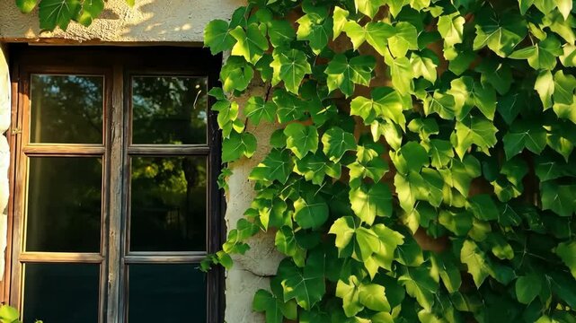 A window with ivy growing out of it