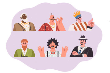 Men of different ages and nationalities demonstrate fashionable looks and hipster hairstyles