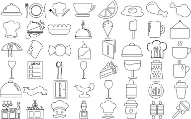 Restaurant icon set. Thin line art editable stroke.