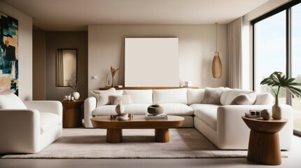 Modern living room design. Elegant home decor. frame mockup
