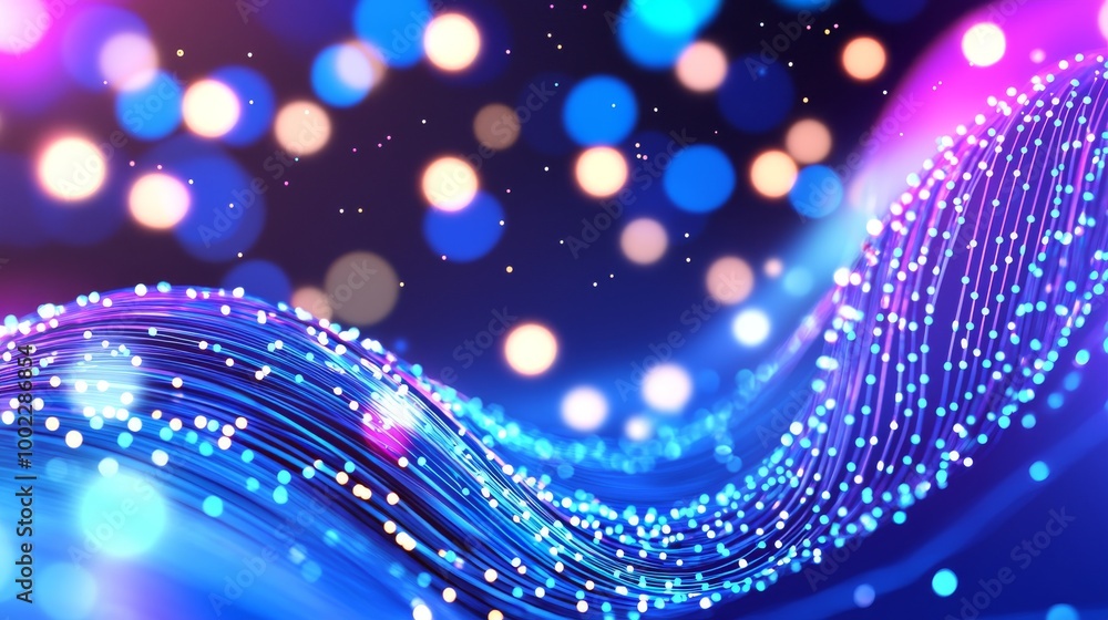Poster a concept of network data transfer in dark space. a 3d rendering of abstract glitter particles.