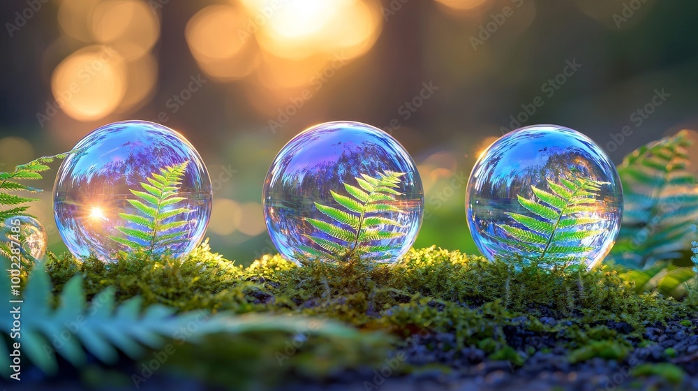 Poster summer day playground with floating soap bubbles on a natural abstract multicolor background.