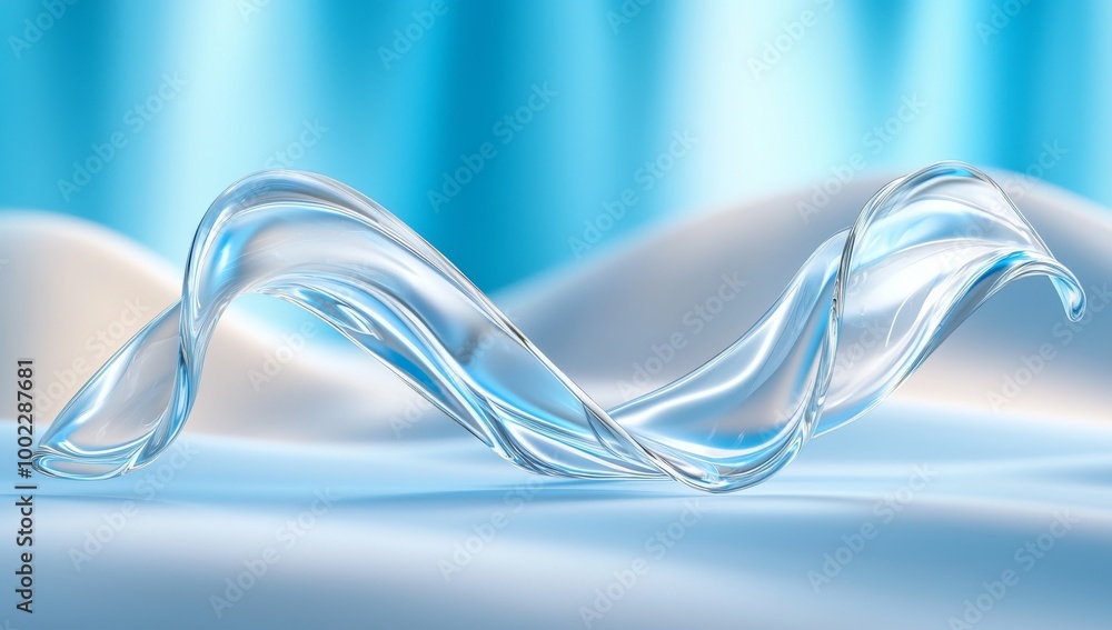 Poster animated 3d rendering of a composition of abstract liquid glass with colorful reflections.