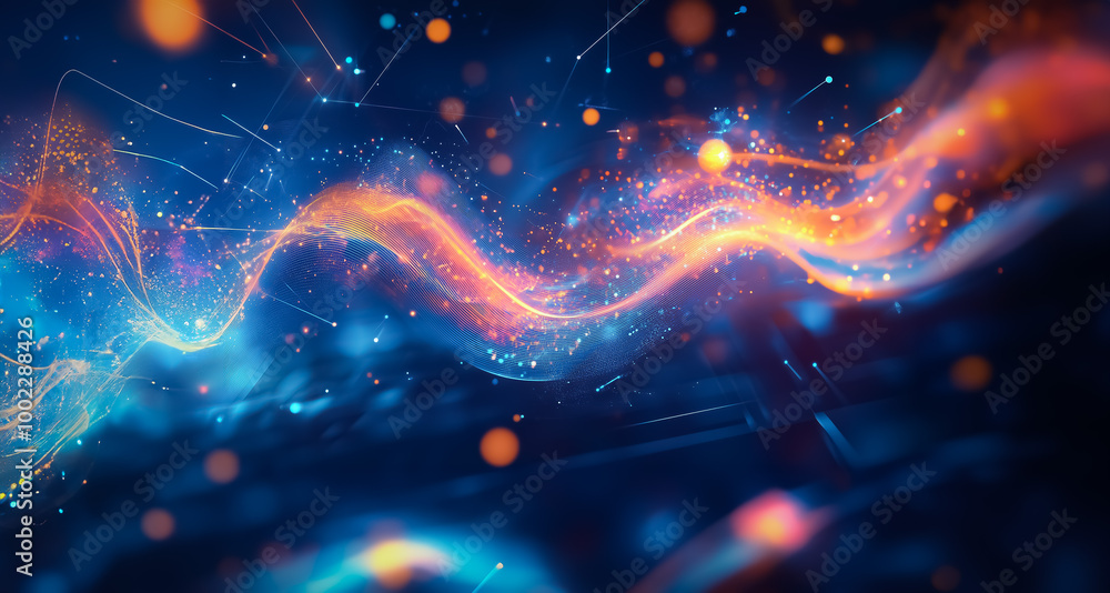 Poster Abstract representation of digital data flow with bright, vibrant lines and dynamic patterns, capturing the essence of modern technology.