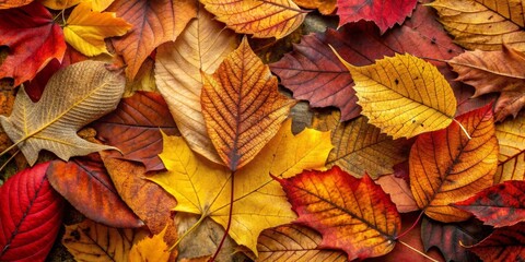 A Tapestry of Autumn Leaves Vibrant Reds, Golden Yellows, and Deep Browns Intertwine in a Close-Up Composition
