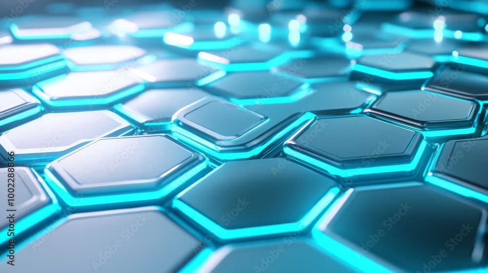 Poster with a dark blue and black color scheme, this futuristic presentation background features a 3d abstr