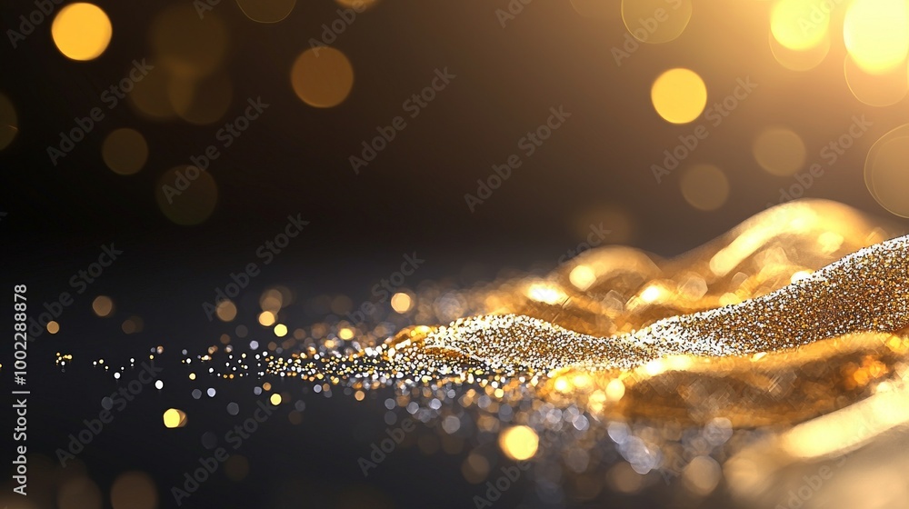 Poster Dark blue abstract background with sparkling glitter bokeh and lights as a trending decoration. Abstract shiny backdrop with circles.