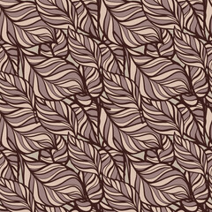 Fototapeta premium Vector children's doodle in the style of flowers of leaves and trees, seamless pattern beautiful pastel wallpaper background