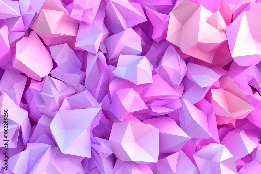 Poster an image of a vibrant purple abstract background with overlapping triangular shapes generated by sto