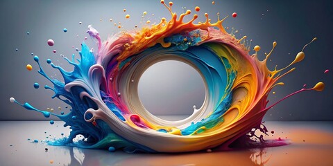 Abstract Colorful Liquid Splashes Forming a Circular Frame