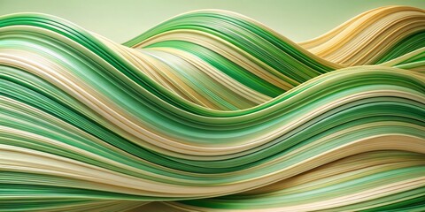 Fototapeta premium Abstract Green and Beige Wavy Stripes, 3D Rendering, Digital Art
