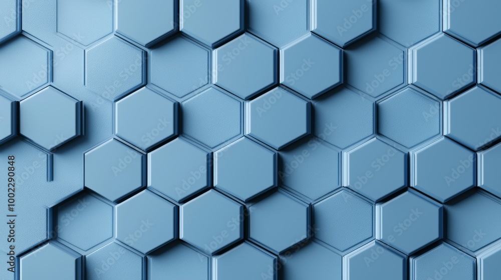 Poster an abstract background made up of a seamless pattern of blue hexagonal geometric shapes.