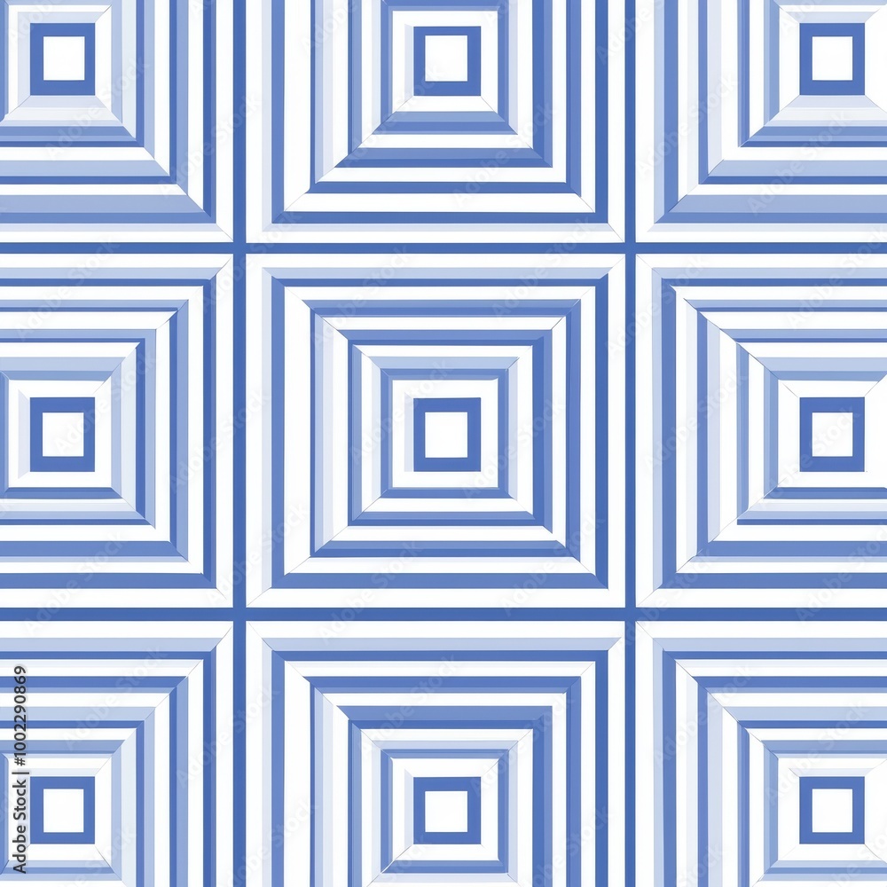 Poster the pattern of diagonal squares tiles is repeated in blue and white
