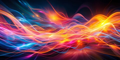 Obraz premium Abstract Swirling Light - A Symphony of Blue, Orange, and Pink Hues on a Dark Background