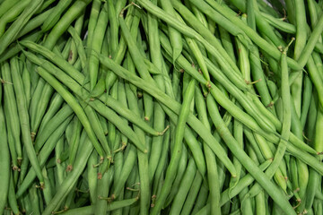 Top view of Green raw asparagus beans