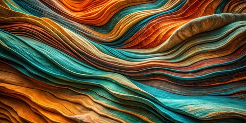 Abstract Wood Grain Waves Teal, Orange, and Brown Layers