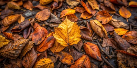 Autumn Leaf Symphony A Single Bright Leaf Amongst the Rustic Hues of a Forest Floor