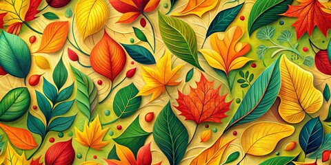 Autumnal Leaves in a Vivid Tapestry of Colors and Shapes A Digital Illustration of Seasonal Transformation