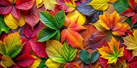 Fototapeta premium Autumnal Symphony A Tapestry of Vibrant Hues in Fallen Leaves