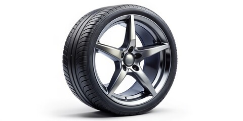 Obraz premium Black and Chrome Alloy Wheel with Tire on White Background