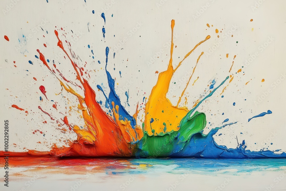 Poster vivid splashes of paint in multiple colors creating an artistic display on a white background