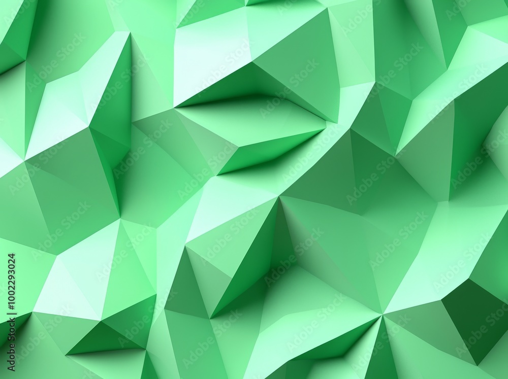 Poster an abstract geometric pattern with an emerald green background and low polygonal texture