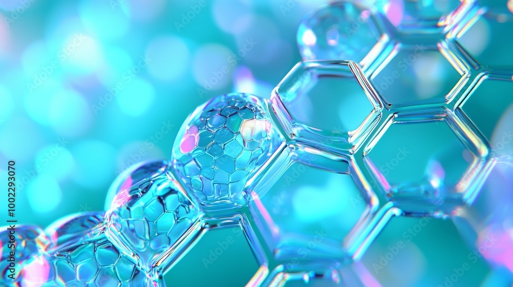 Poster abstract blue hexagon pattern with light rays. geometric hexagonal abstract background.