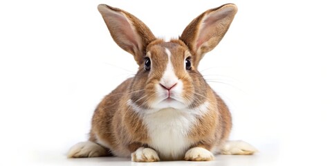 Obraz premium Curious Brown and White Rabbit Isolated on White Background