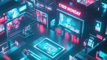 Neon-Lit Digital Display for Cyber Monday Sales