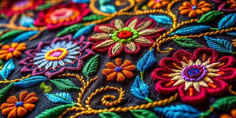 Fototapeta premium Embroidered Floral Symphony A Tapestry of Color and Texture