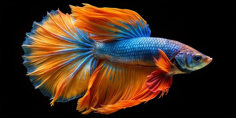 Fototapeta premium Fiery Fin A Vibrant Siamese Fighting Fish Portrait in Dramatic Black and White Composition