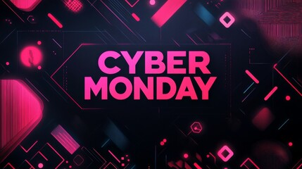 Cyber Monday Sale Announcement with Geometric Neon Design