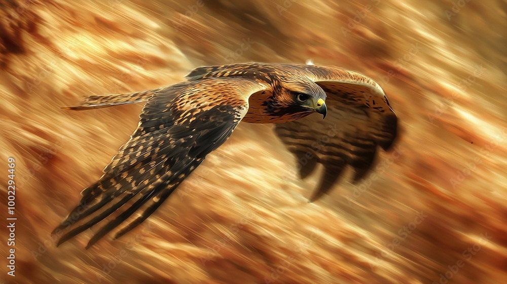 Poster a bird soaring through the sky with a sharp image of a hawk at its peak