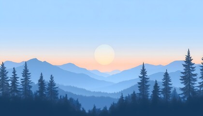 Obraz premium A minimalistic illustration of a mountainous landscape in a forest area