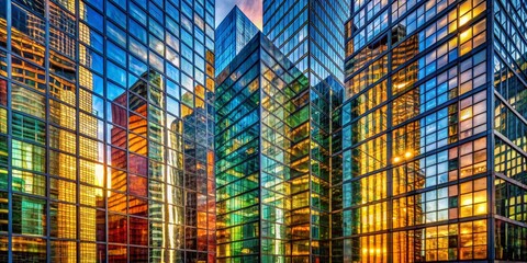 Fototapeta premium Golden Hour Reflections in a Cityscape of Glass and Steel