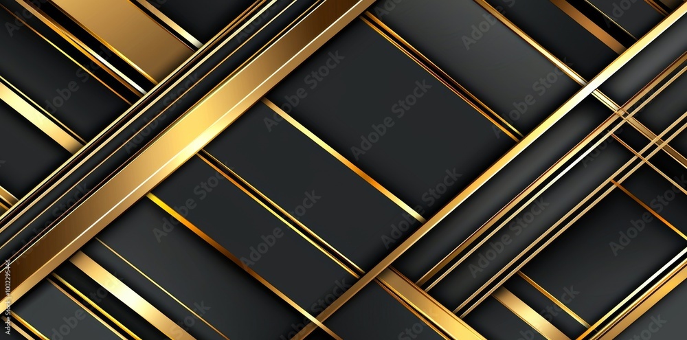Poster an abstract seamless geometric pattern with realistic 3d cubes and thin golden lines. this template 