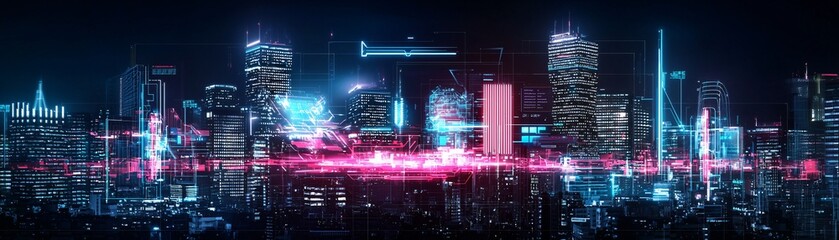 7. AI-controlled metropolis, digital architecture, futuristic society, neon holograms