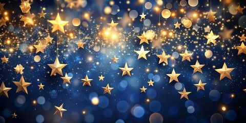 Golden Stars and Sparkling Lights on a Blue Background - A Festive Holiday Design