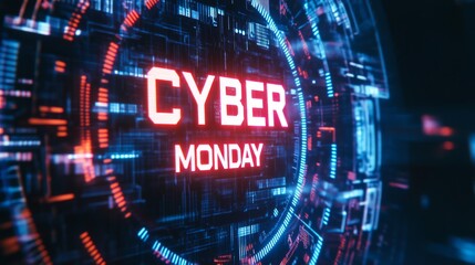 Cyber Monday Text on Futuristic Digital Interface