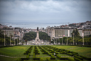 View from Parque Eduardo VII to Marquês de Pombal Square and Tagus River - Lisbon, Portugal