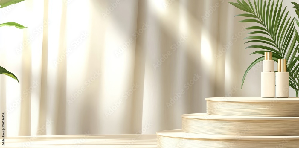 Poster for presenting a product, this is a minimal abstract geometric podium brown background. it was creat