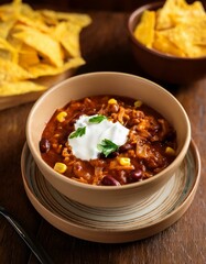 Chili bowl with sour cream