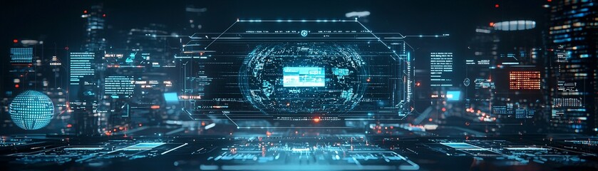 17. AI urban environment, digital networks, futuristic design, holographic society