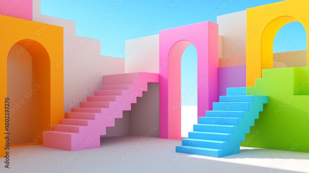Poster an abstract rendering of geometric shapes in 3d. a surreal composition. a balance concept. a modern 