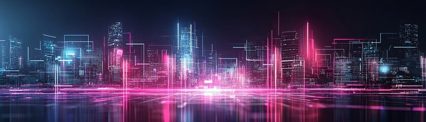 22. AI urban landscape, digital networks, futuristic technology, neon holograms