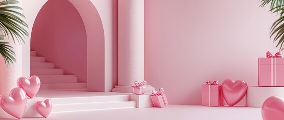 A 3D rendering of hearts with geometric shapes, with a theme related to appreciation and love