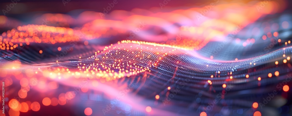 Poster quantum internet visualization with glowing nodes and boosting signals across vast distances